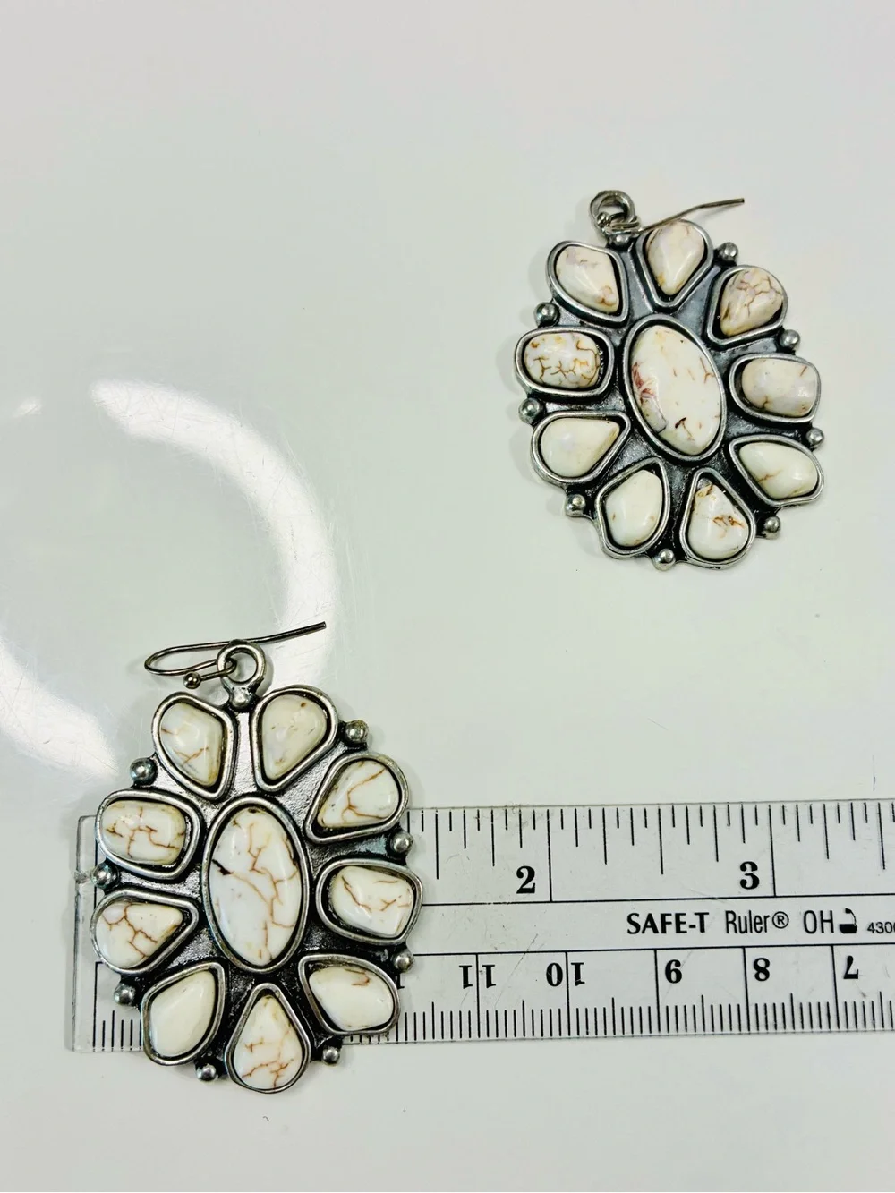 Southwestern Cream White Natural Gemstone Floral Cluster Drop Dangling Earrings